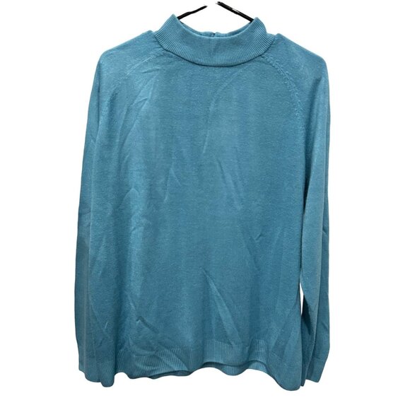 Vintage Teal Mock Plus Size Neck Knit Sweater With Rear Zipper - Picture 1 of 7